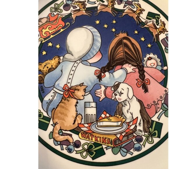Vtg 1989 WATKINS Country Kids "Christmas Wish" Ceramic Recipe Pie Plate 10.75" D - Picture 4 of 14
